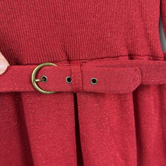 Free People Revolve French Girl Dress M Red Sparkle Knit Holiday Christmas Belt - Picture 6 of 12